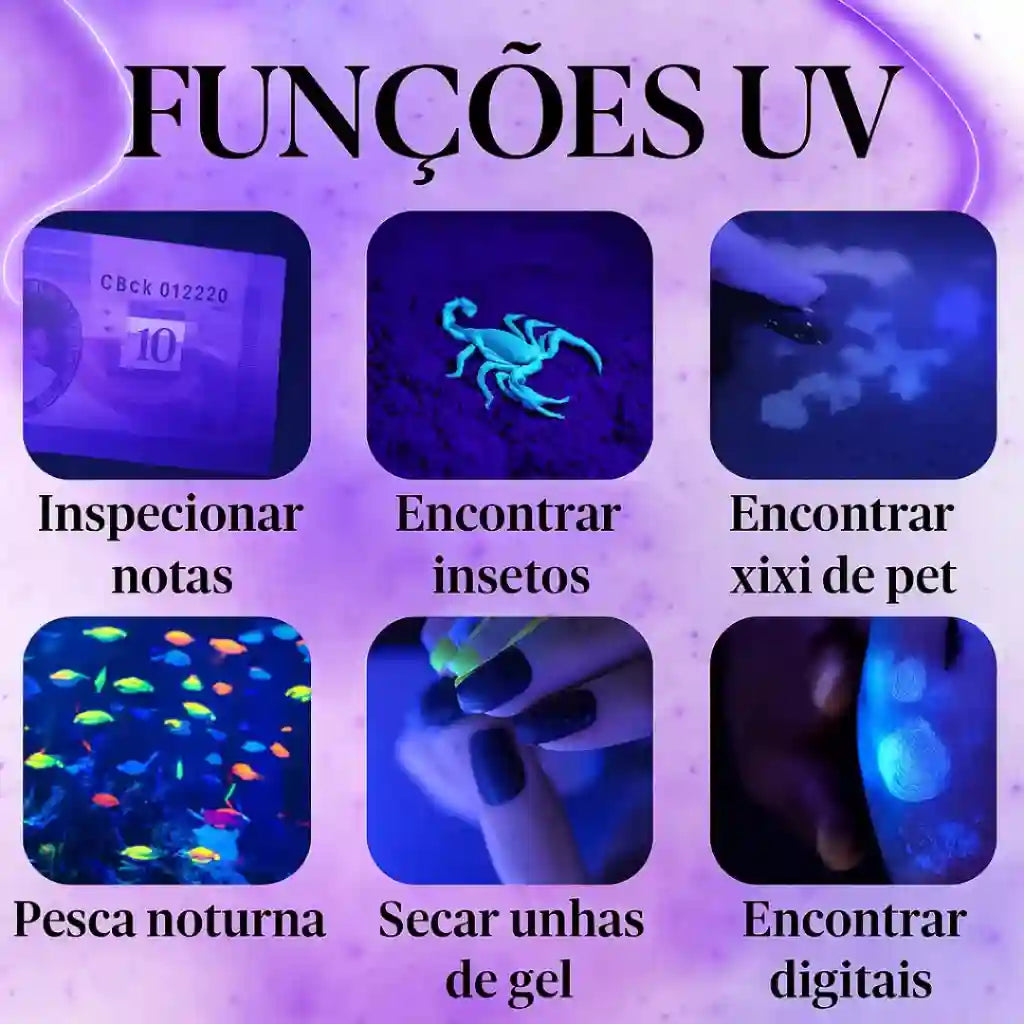 Lanterna UV-Elite Detecta Escorpião - Recarregável USB