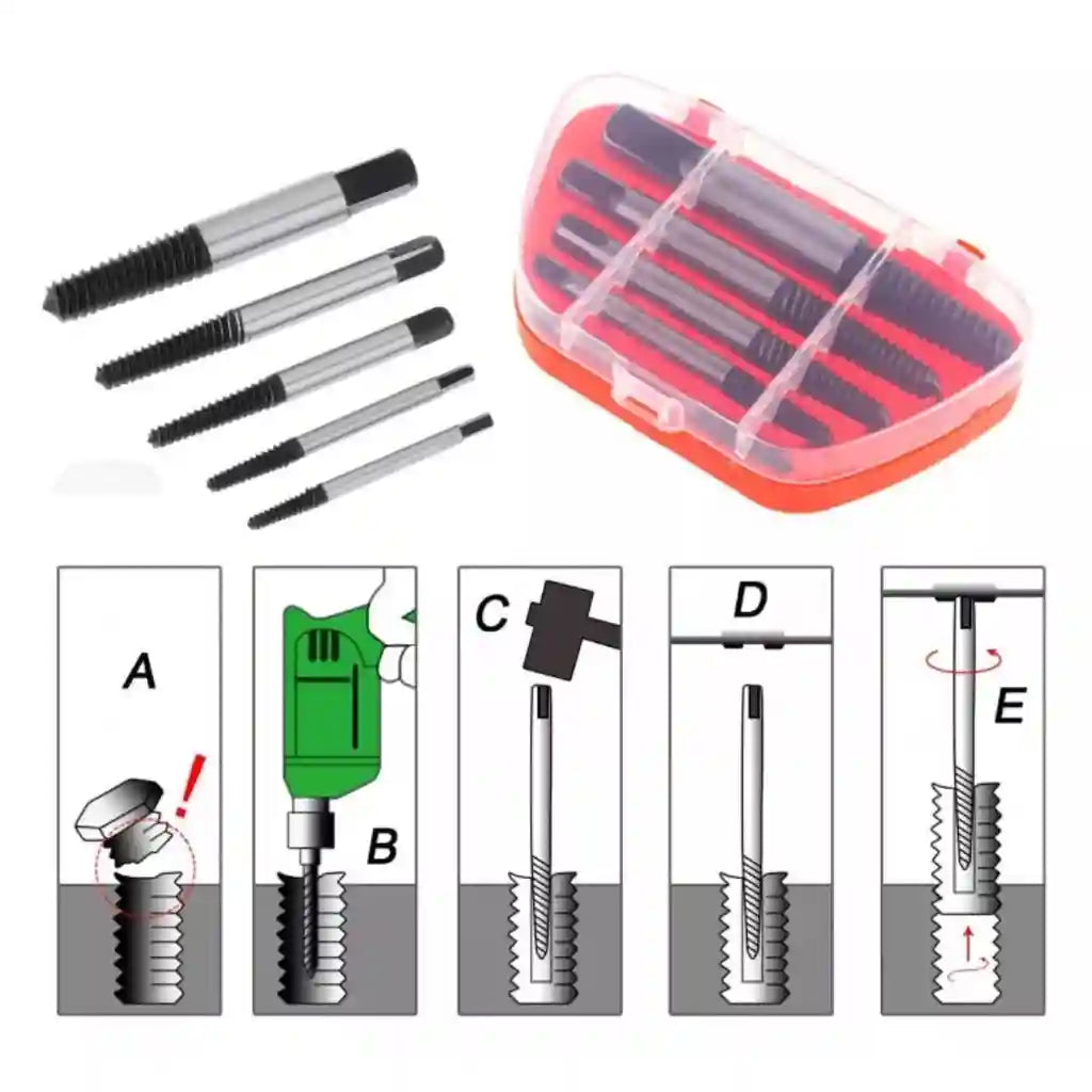 Kit Extrator de Parafusos Espanados - 5 Peças
